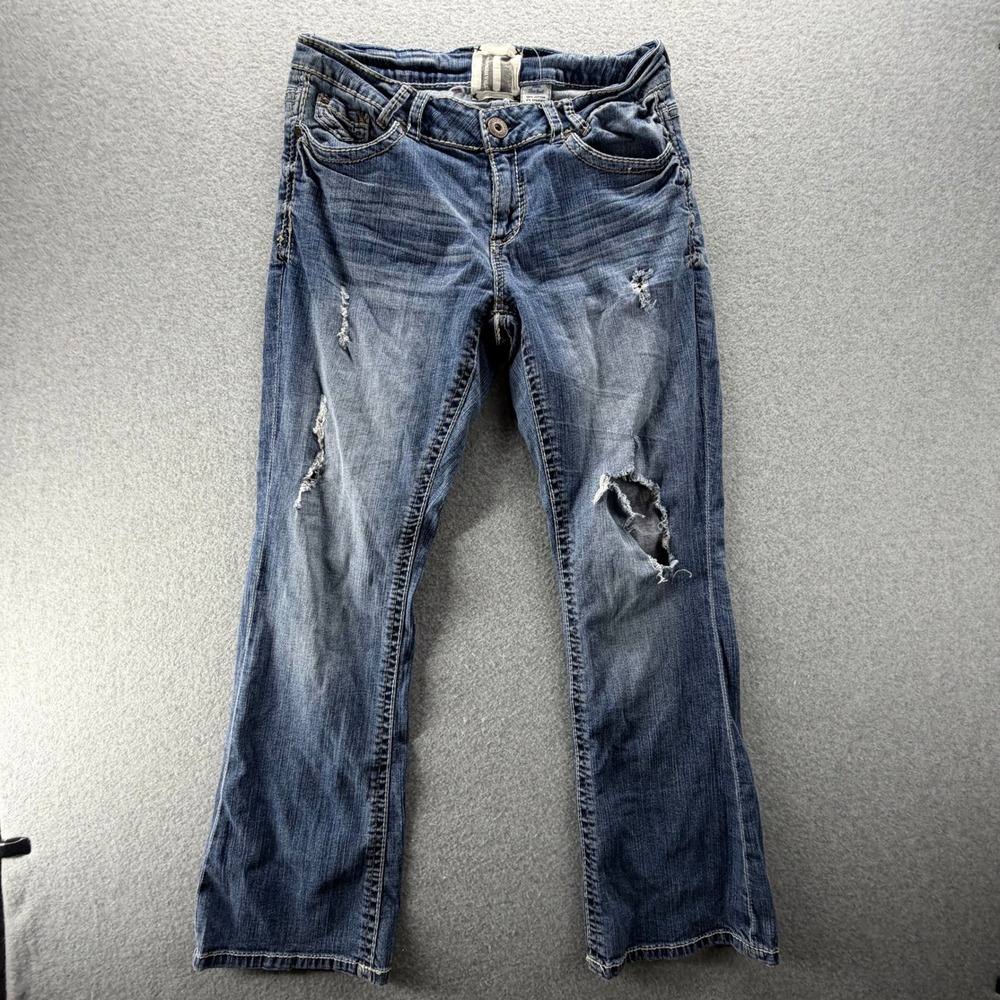 Trademark Womens Distressed Slim Bootcut Jeans Blue Medium Wash Size 14 Y2K‎
